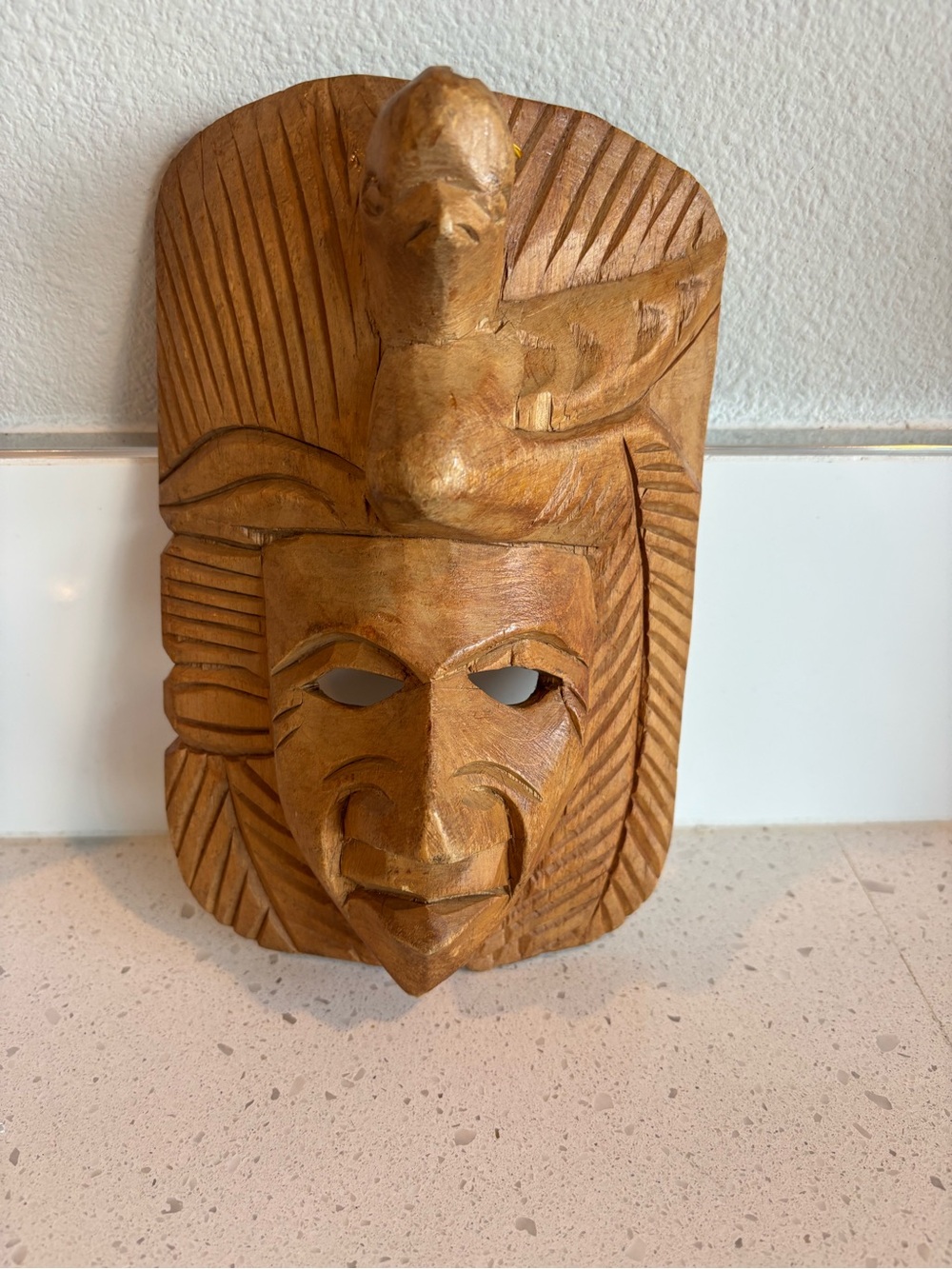 Hand-Carved Wooden Tribal Mask in Natural Brown